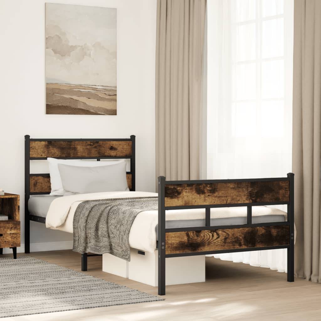 vidaXL Metallbett ohne Matratze Räuchereiche 100x190 cm