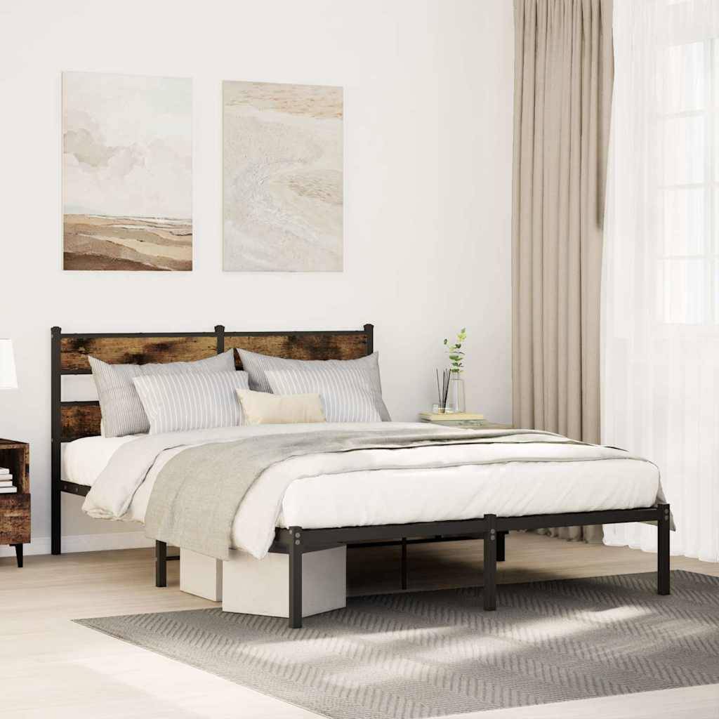 vidaXL Metallbett ohne Matratze Räuchereiche 135x190 cm