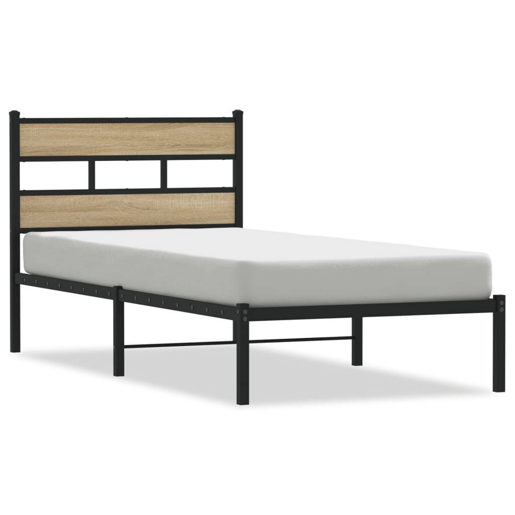 vidaXL Metallbett ohne Matratze Sonoma-Eiche 75x190 cm