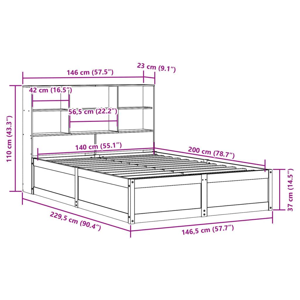 vidaXL Massivholzbett ohne Matratze Wachsbraun 140x200 cm Kiefernholz