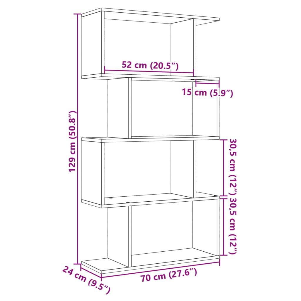 vidaXL Raumteiler-Bücherregal 4 Böden Betongrau 70x24x129 cm