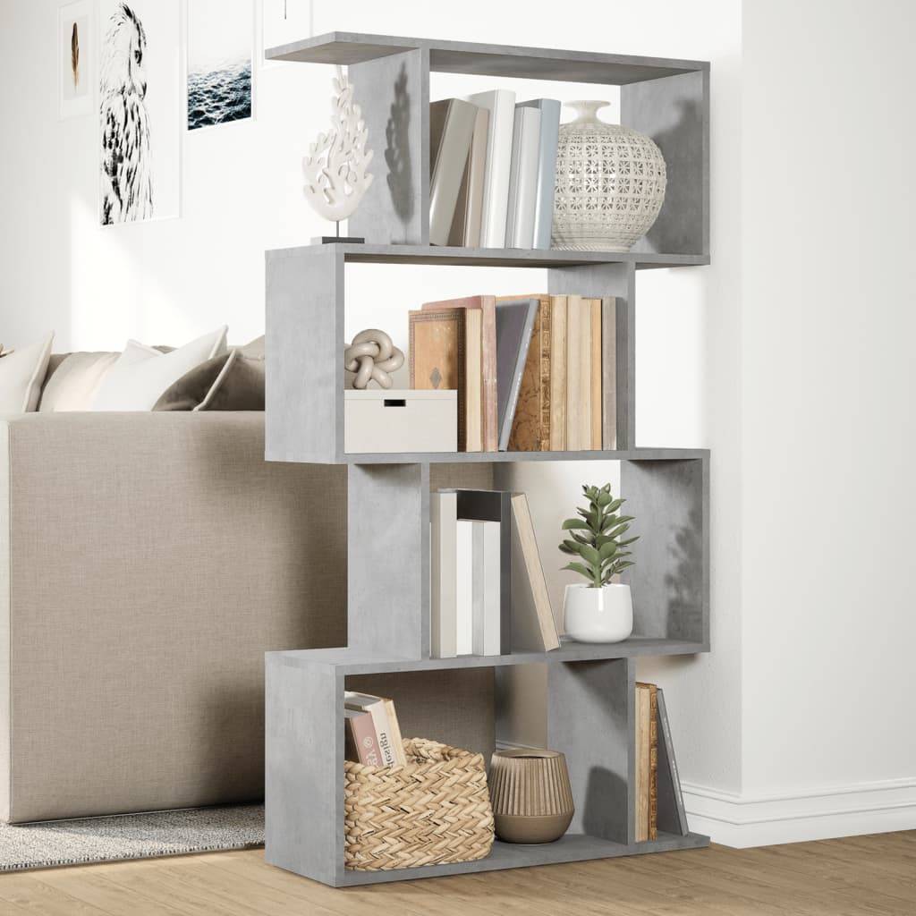 vidaXL Raumteiler-Bücherregal 4 Böden Betongrau 70x24x129 cm