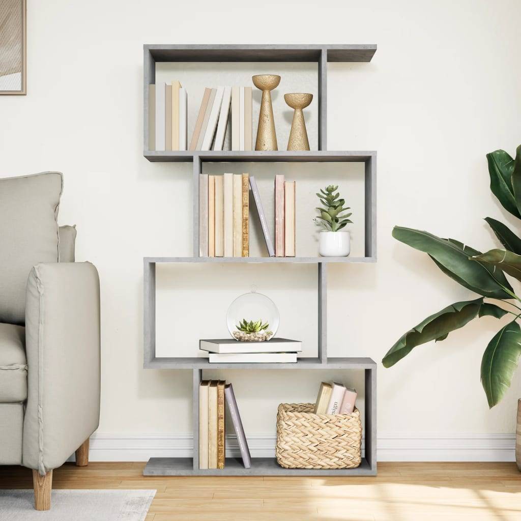 vidaXL Raumteiler-Bücherregal 4 Böden Betongrau 70x24x129 cm