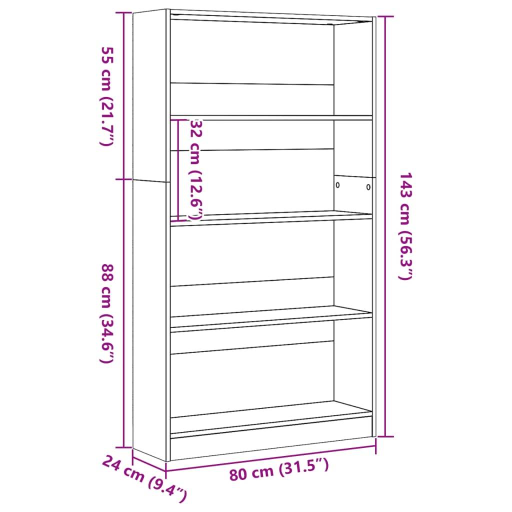 vidaXL Bücherregal Artisan-Eiche 80x24x143 cm Holzwerkstoff