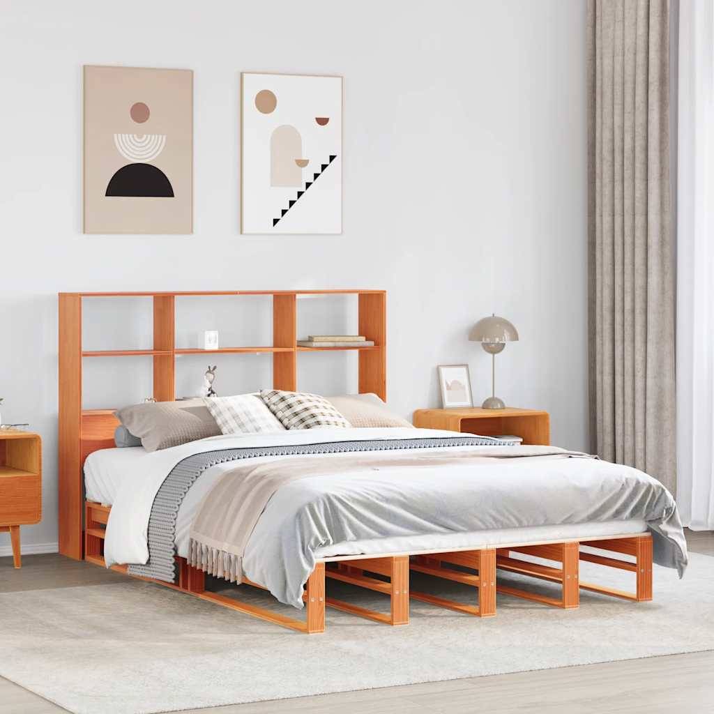 vidaXL Massivholzbett mit Regal ohne Matratze Wachsbraun 140x200 cm