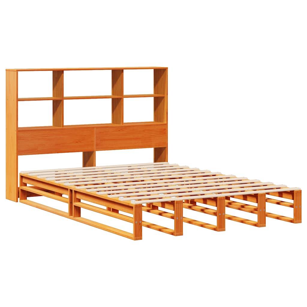 vidaXL Massivholzbett mit Regal ohne Matratze Wachsbraun 140x200 cm