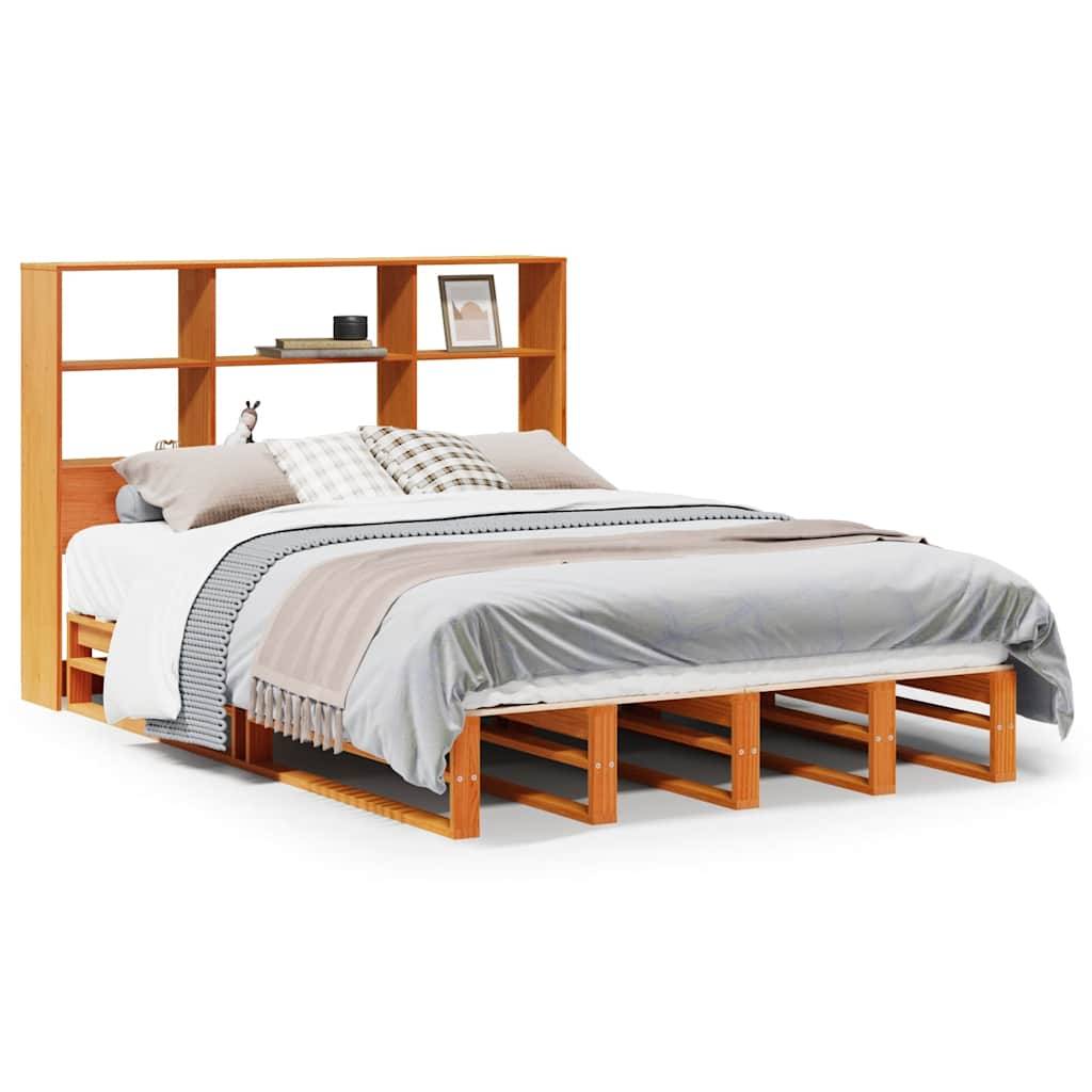 vidaXL Massivholzbett mit Regal ohne Matratze Wachsbraun 140x200 cm
