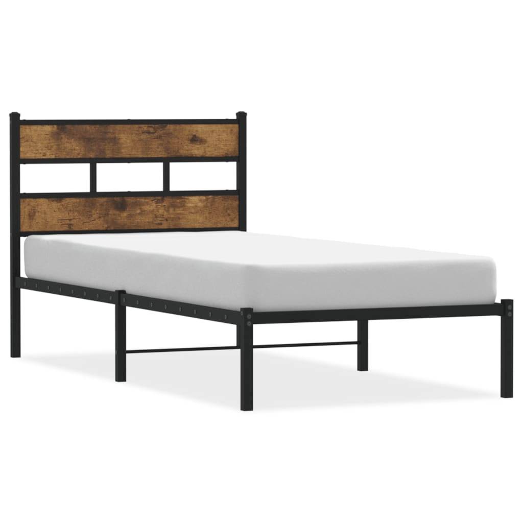 vidaXL Metallbett ohne Matratze Räuchereiche 75x190 cm