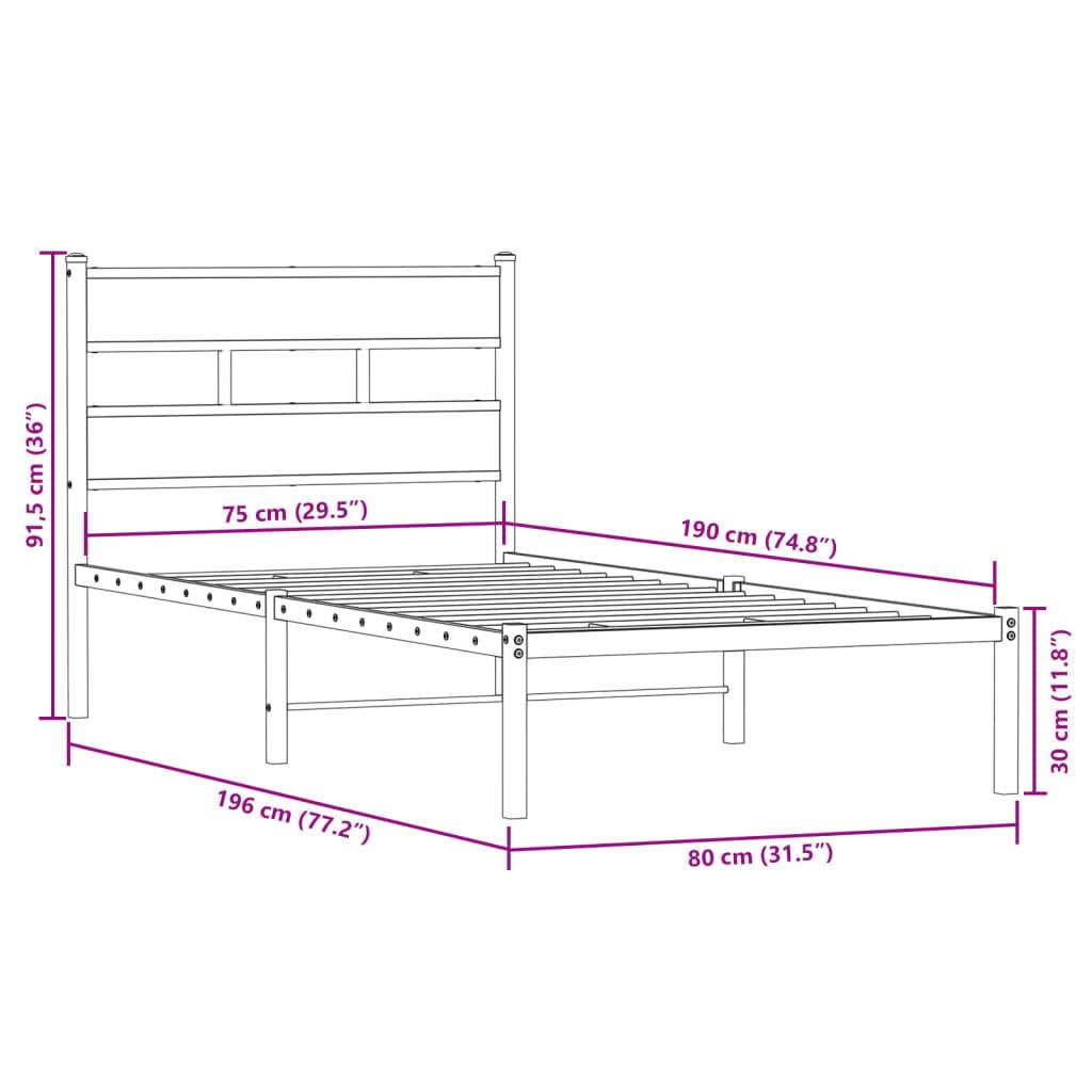 vidaXL Metallbett ohne Matratze Räuchereiche 75x190 cm