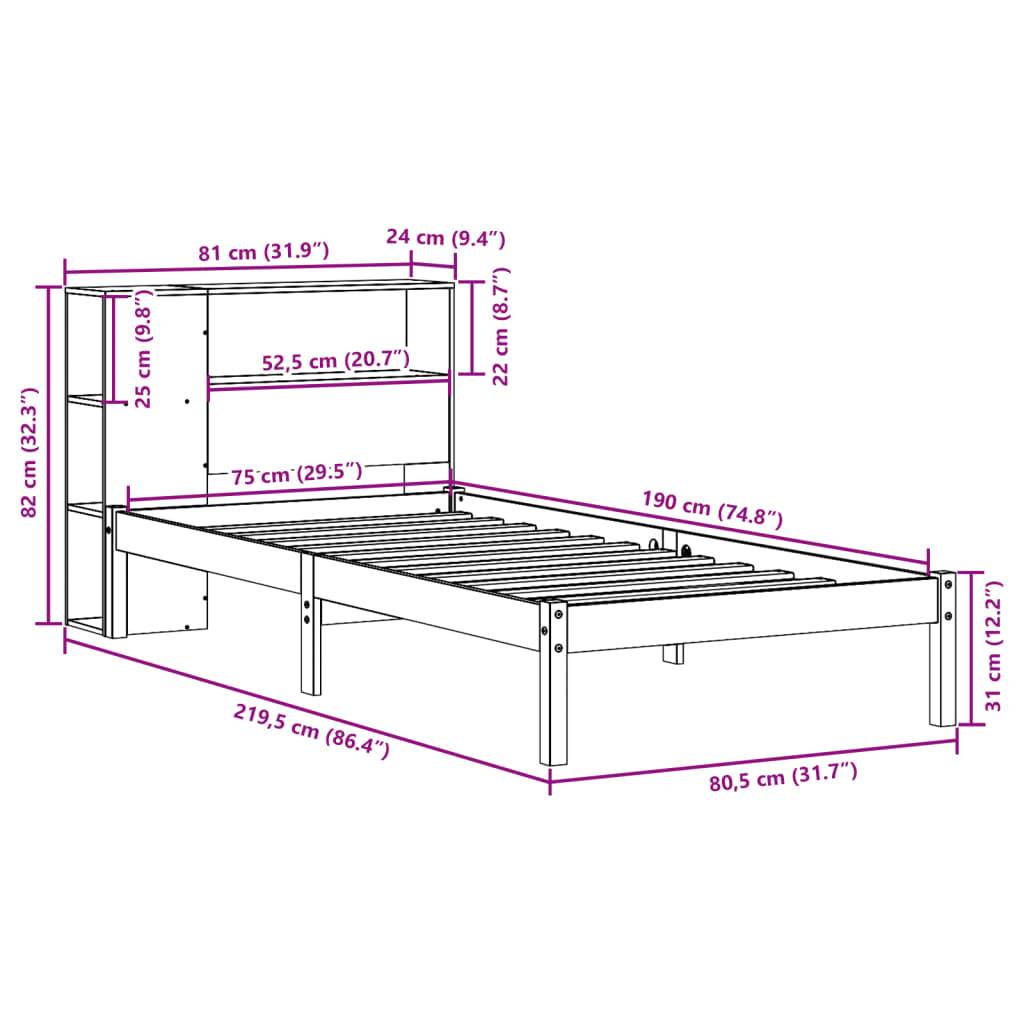 vidaXL Massivholzbett mit Regal ohne Matratze Weiß 75x190 cm Kiefer