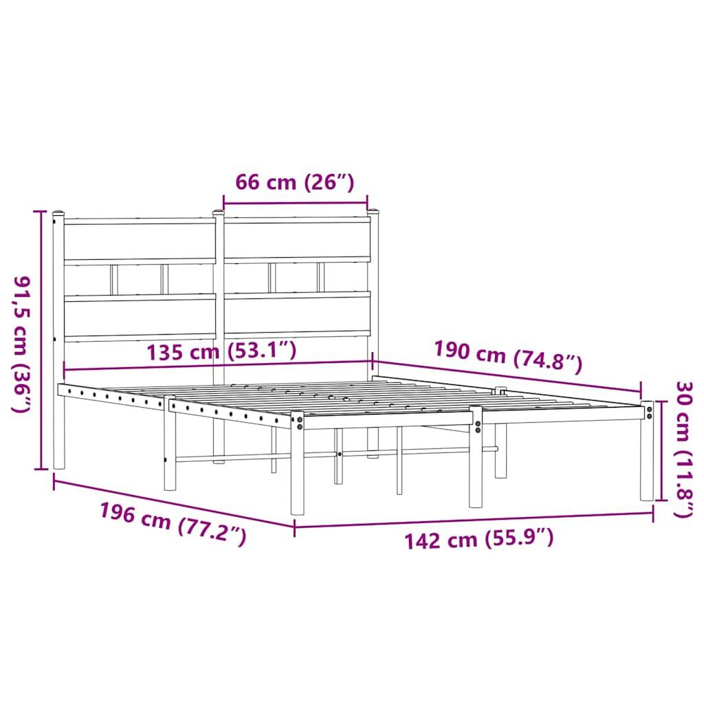 vidaXL Metallbett ohne Matratze Räuchereiche 135x190 cm