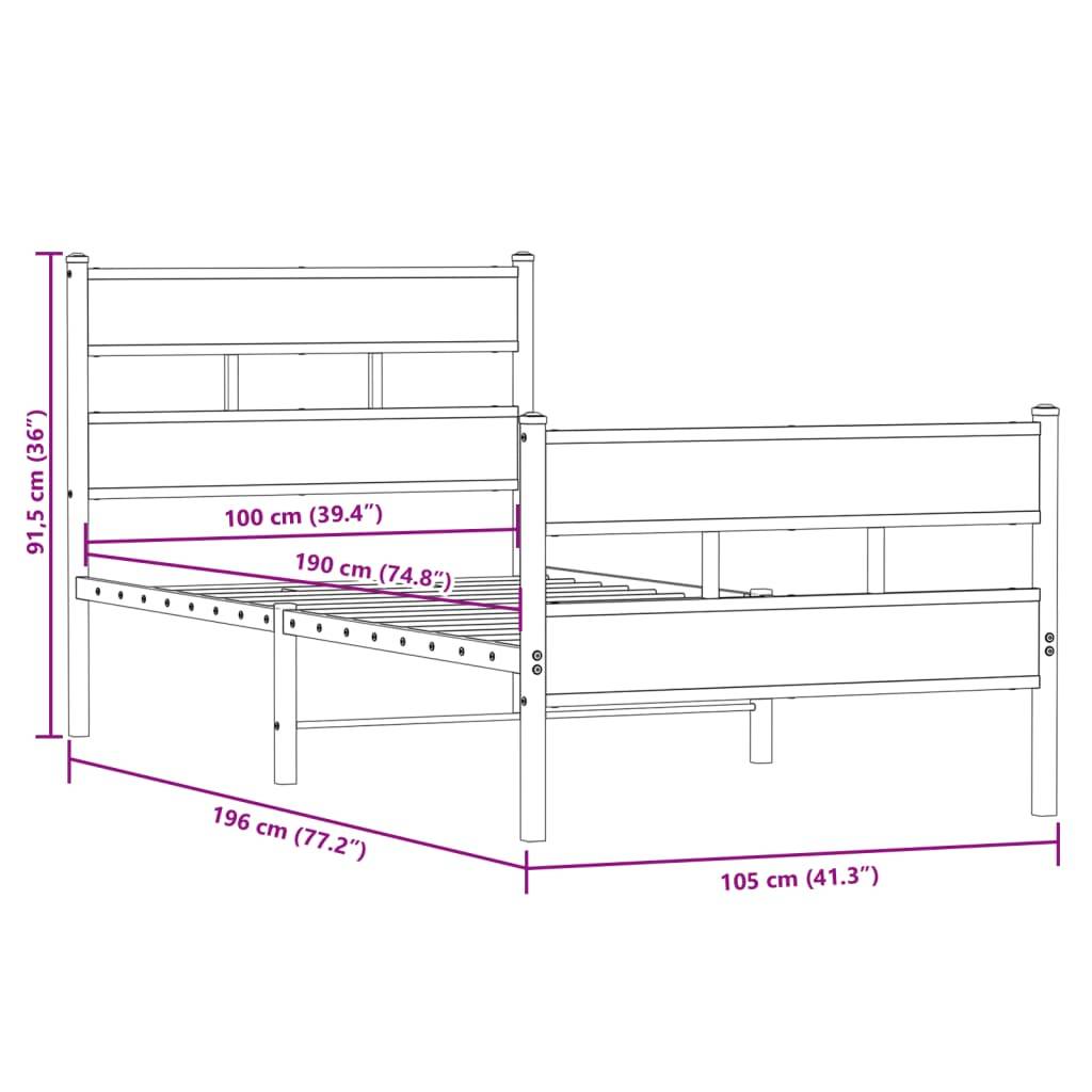vidaXL Metallbett ohne Matratze Räuchereiche 100x190 cm