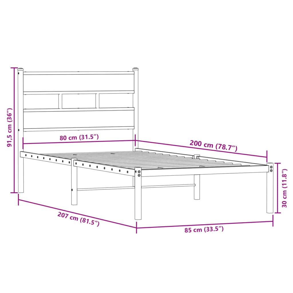 vidaXL Metallbett ohne Matratze Räuchereiche 80x200 cm