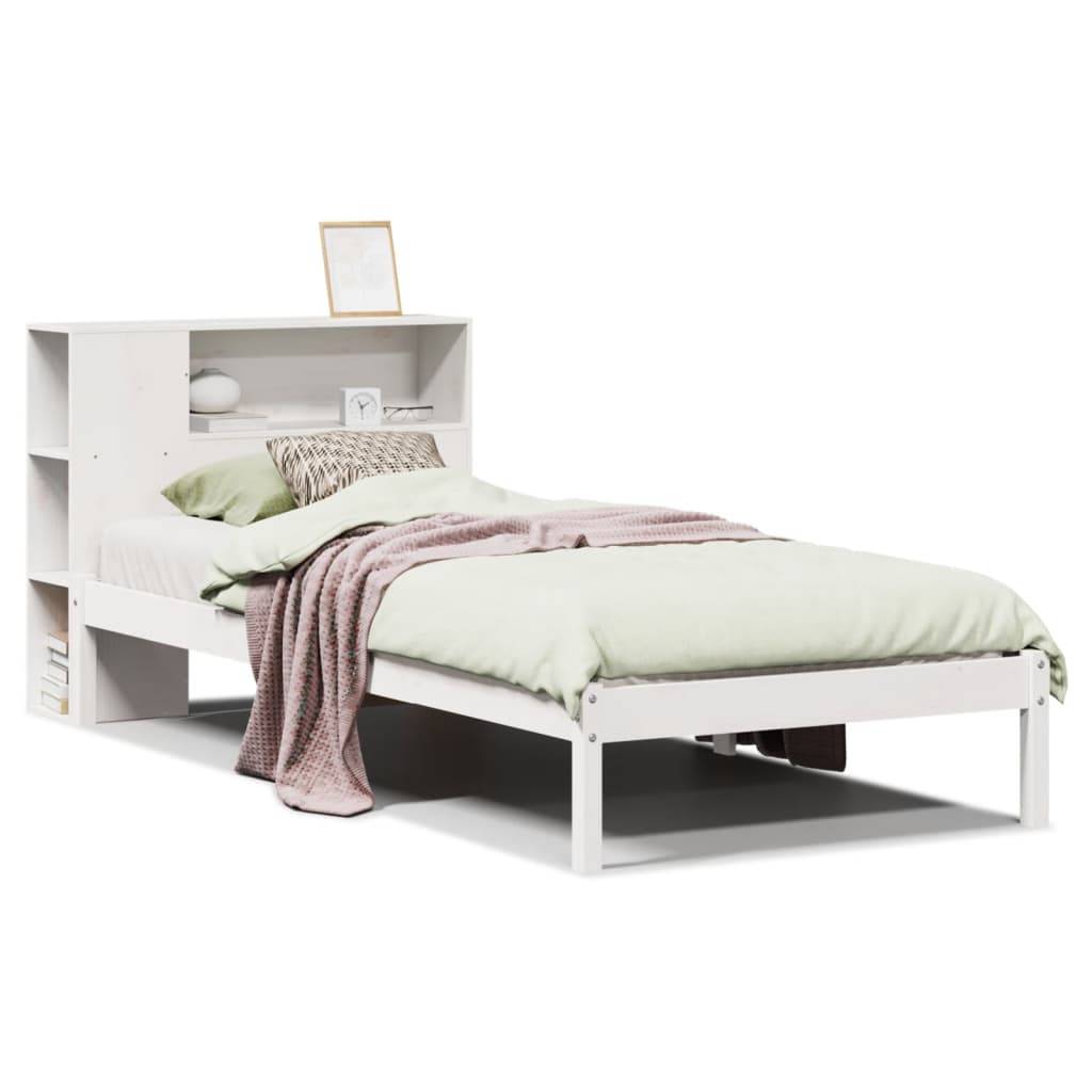vidaXL Massivholzbett mit Regal ohne Matratze Weiß 75x190 cm Kiefer