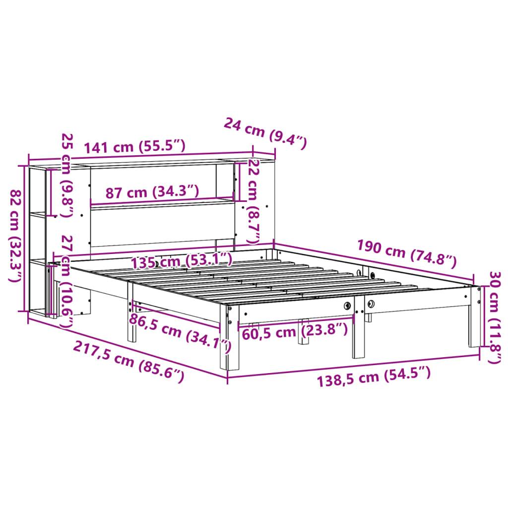 vidaXL Massivholzbett mit Regal ohne Matratze Wachsbraun 135x190 cm