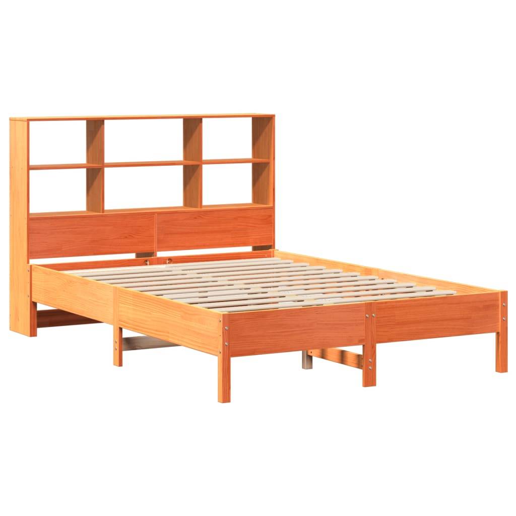 vidaXL Massivholzbett mit Regal ohne Matratze Wachsbraun 140x200 cm