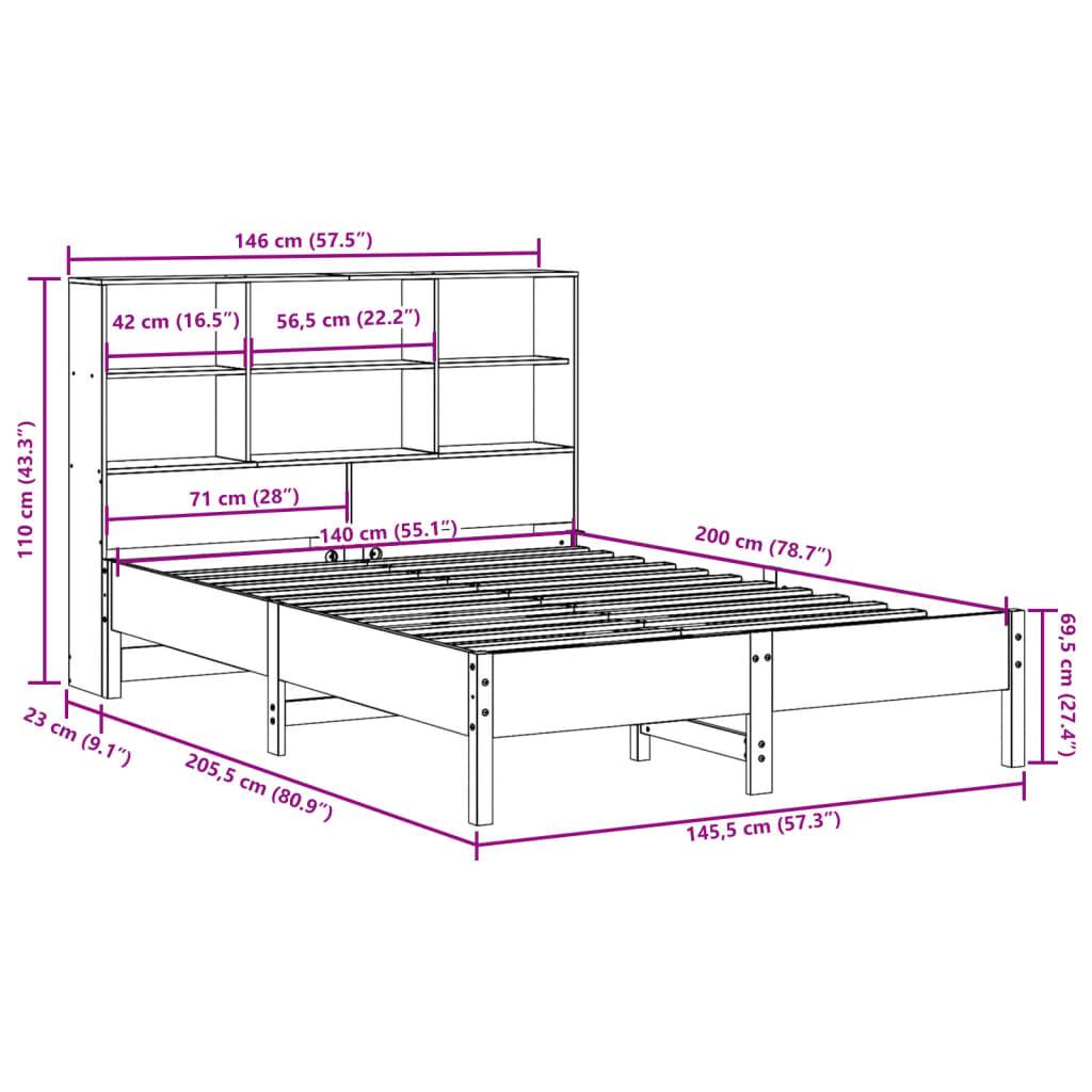 vidaXL Massivholzbett mit Regal ohne Matratze Wachsbraun 140x200 cm