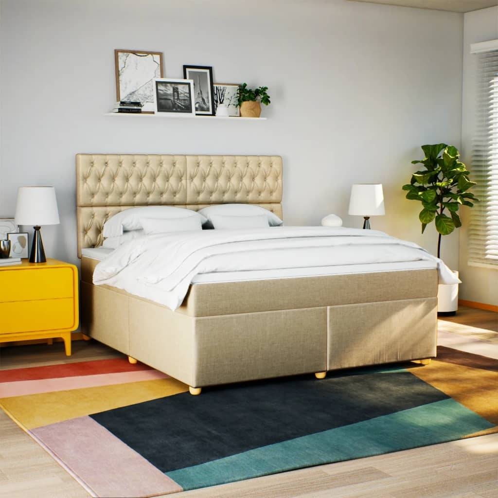 vidaXL Boxspringbett mit Matratze Creme 180x200 cm Stoff