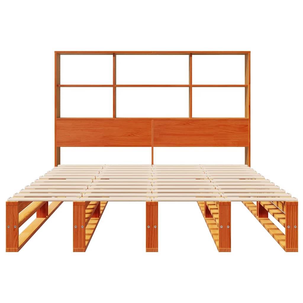 vidaXL Massivholzbett mit Regal ohne Matratze Wachsbraun 140x200 cm