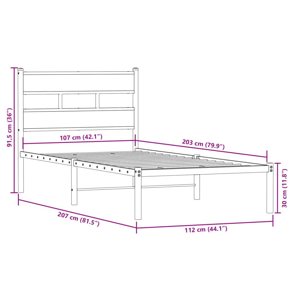 vidaXL Metallbett ohne Matratze Räuchereiche 107x203 cm