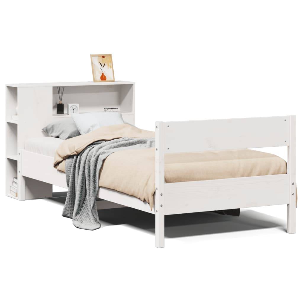 vidaXL Massivholzbett mit Regal ohne Matratze Weiß 75x190 cm Kiefer