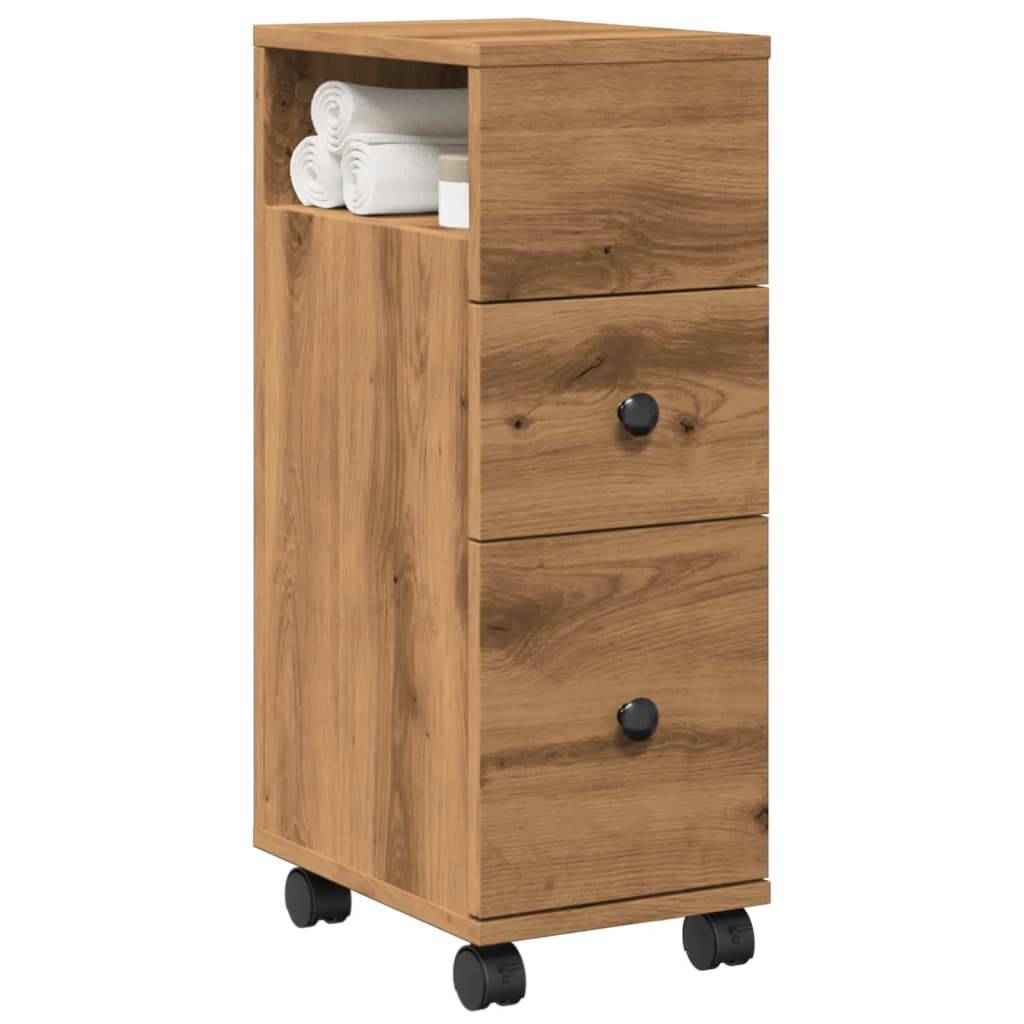 vidaXL Badschrank Schmal mit Rollen Artisan-Eiche Holzwerkstoff
