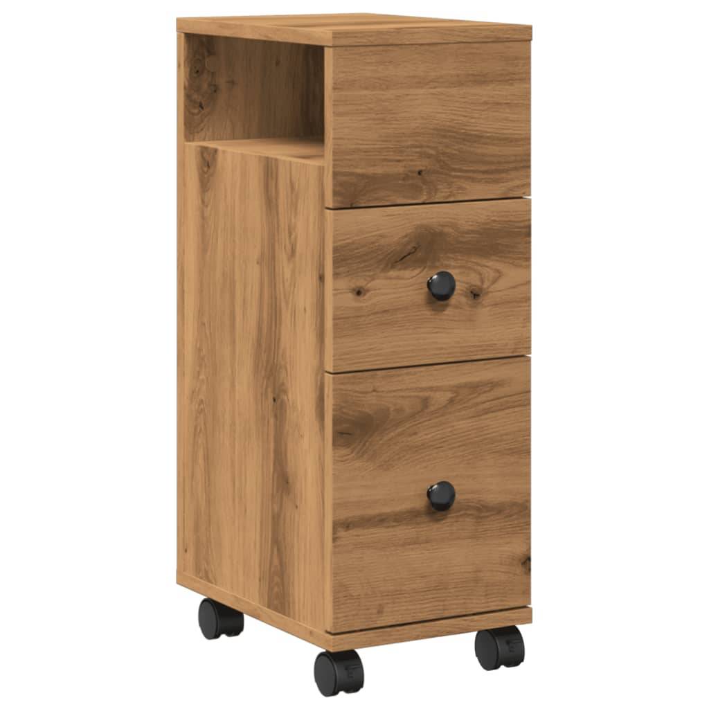 vidaXL Badschrank Schmal mit Rollen Artisan-Eiche Holzwerkstoff