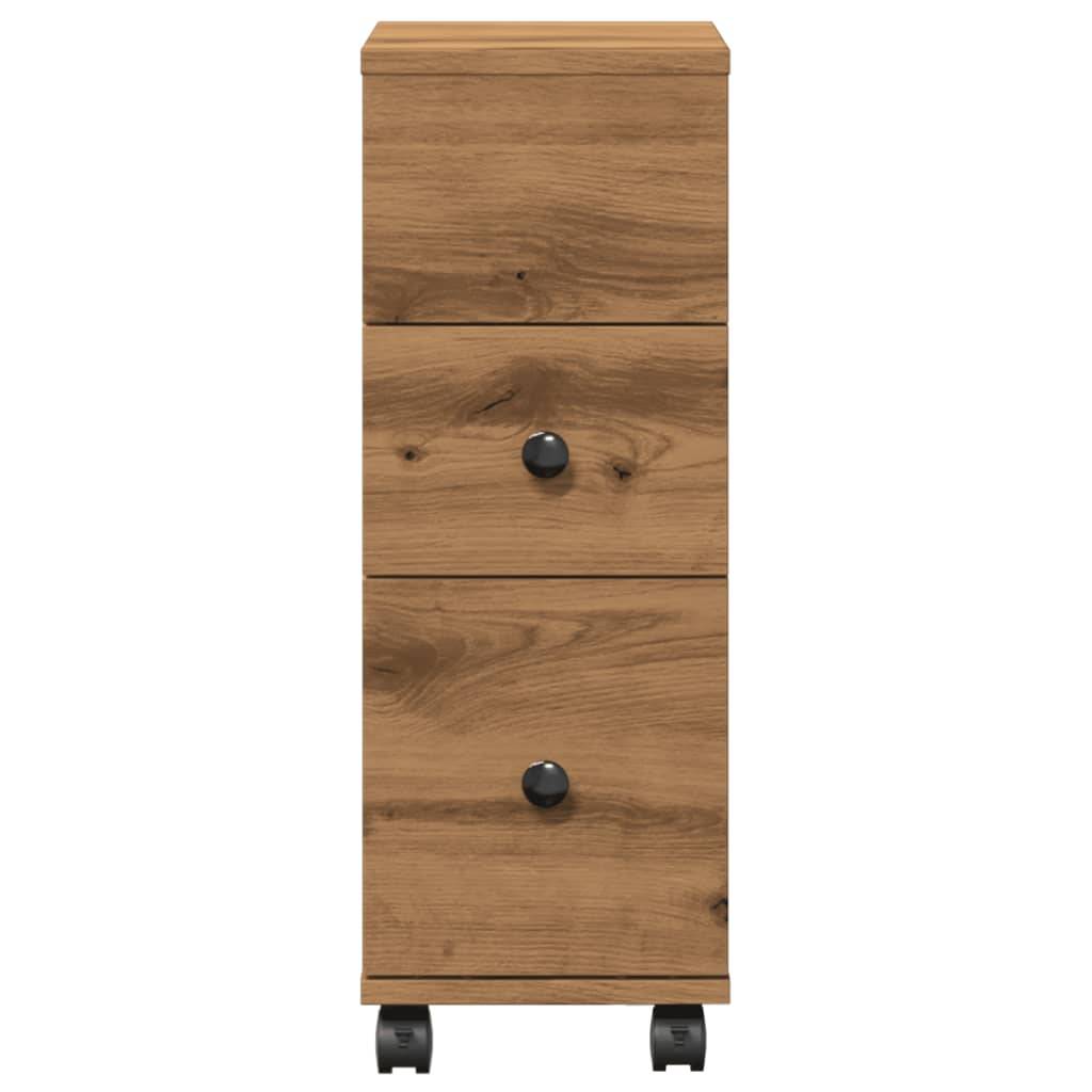 vidaXL Badschrank Schmal mit Rollen Artisan-Eiche Holzwerkstoff