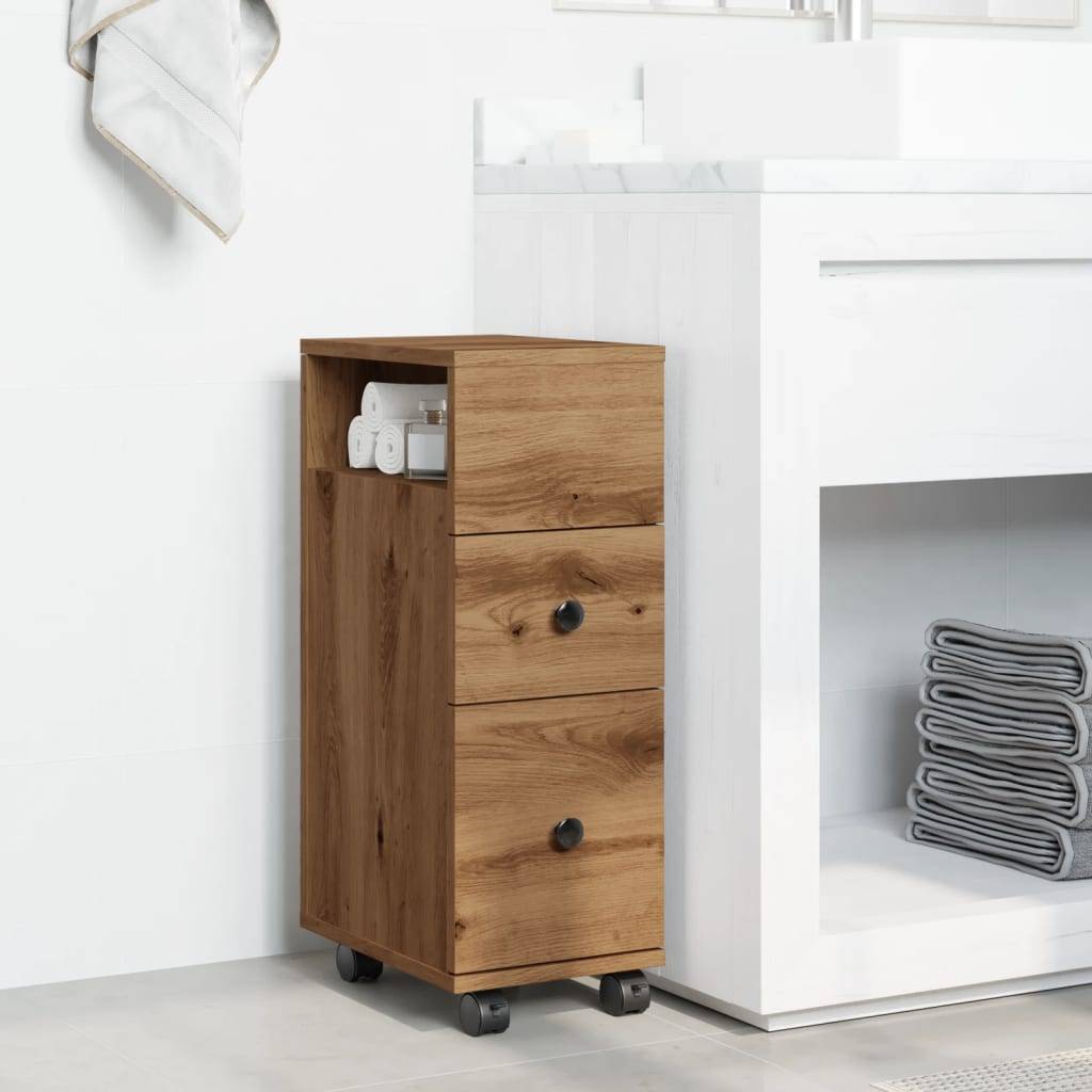 vidaXL Badschrank Schmal mit Rollen Artisan-Eiche Holzwerkstoff