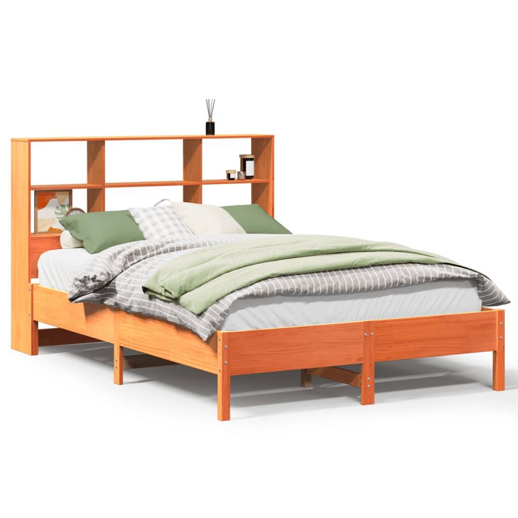 vidaXL Massivholzbett mit Regal ohne Matratze Wachsbraun 140x200 cm