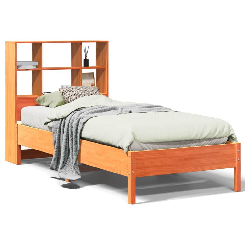 vidaXL Massivholzbett mit Regal ohne Matratze Wachsbraun 75x190 cm