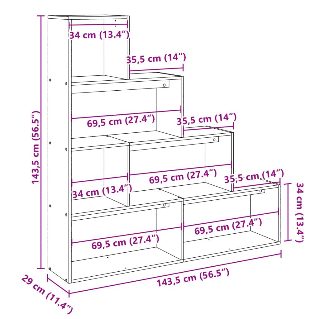 vidaXL Raumteiler-Bücherregal 4 Stufen Altholz-Optik 143,5x29x143,5 cm