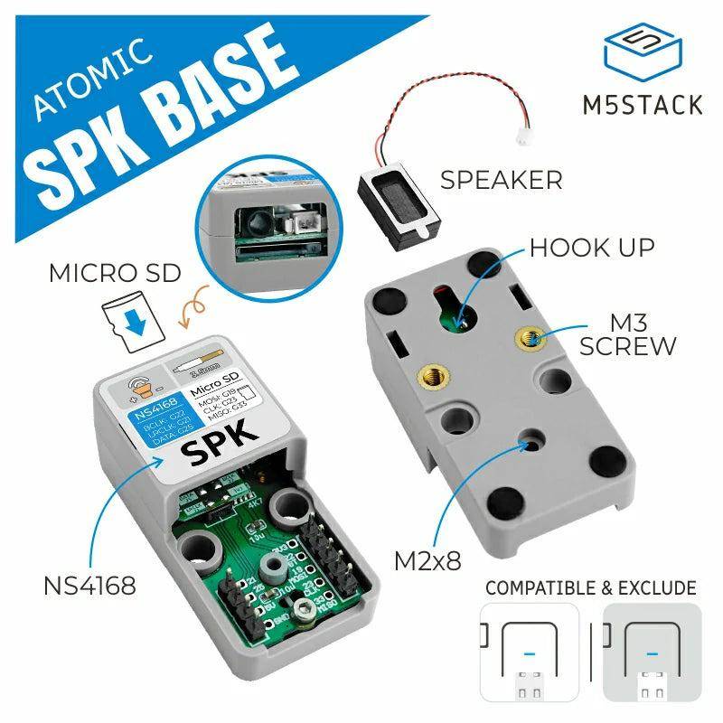 M5Stack Atomic SPK Base, NS4168, I2S Audio, MicroSD, 3,5mm Anschluss, Kompatibel mit ATOM Lite/S3
