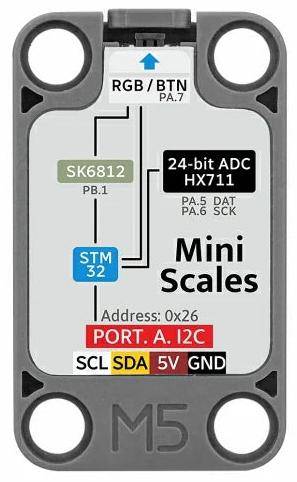 M5Stack Mini Scales Unit, STM32, HX711 ADC, I2C, 5KG Kapazität, SK6812 LED, Arduino/Python