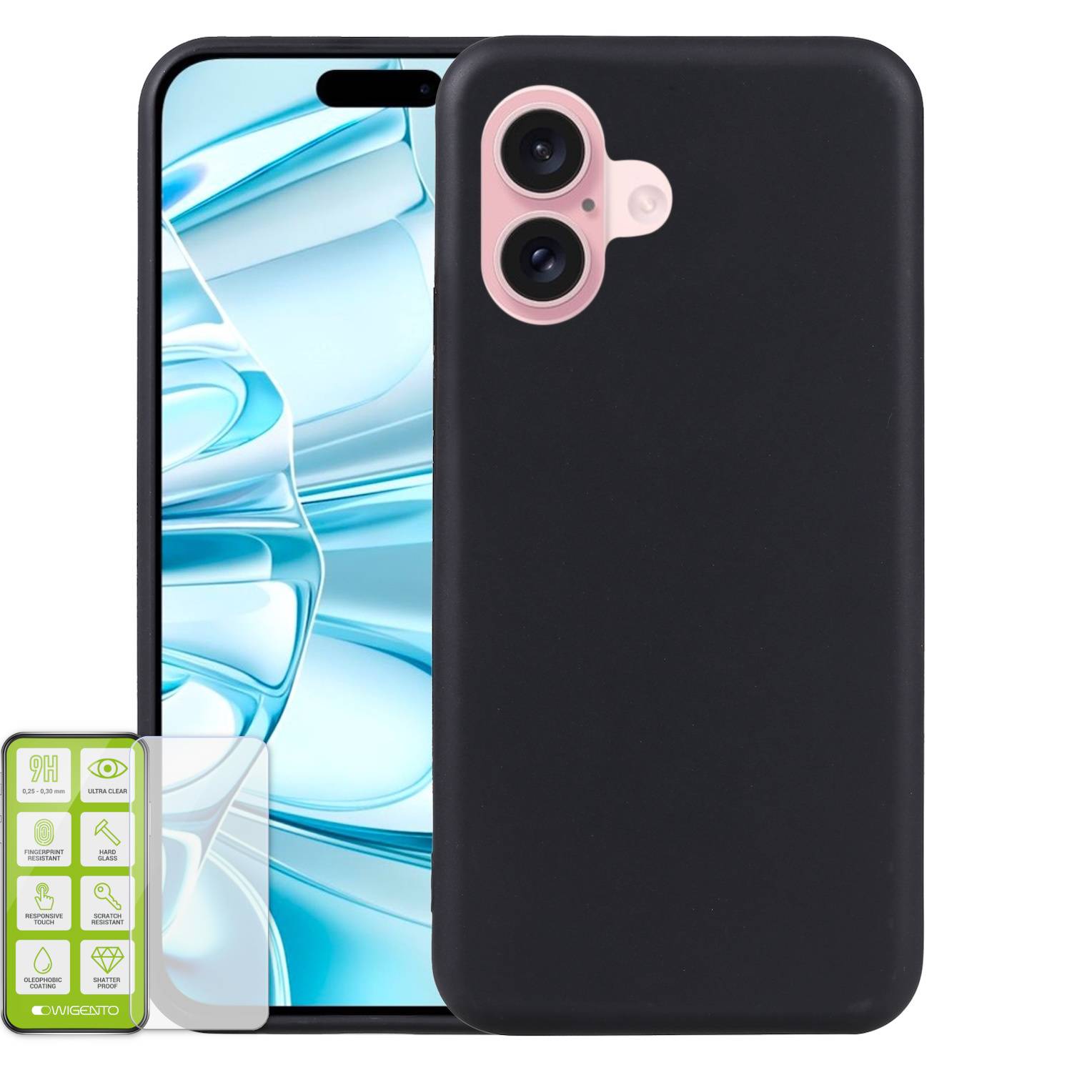Für Apple iPhone 16 Silikon TPU Hülle Schwarz + H9 Hart Glas Panzer