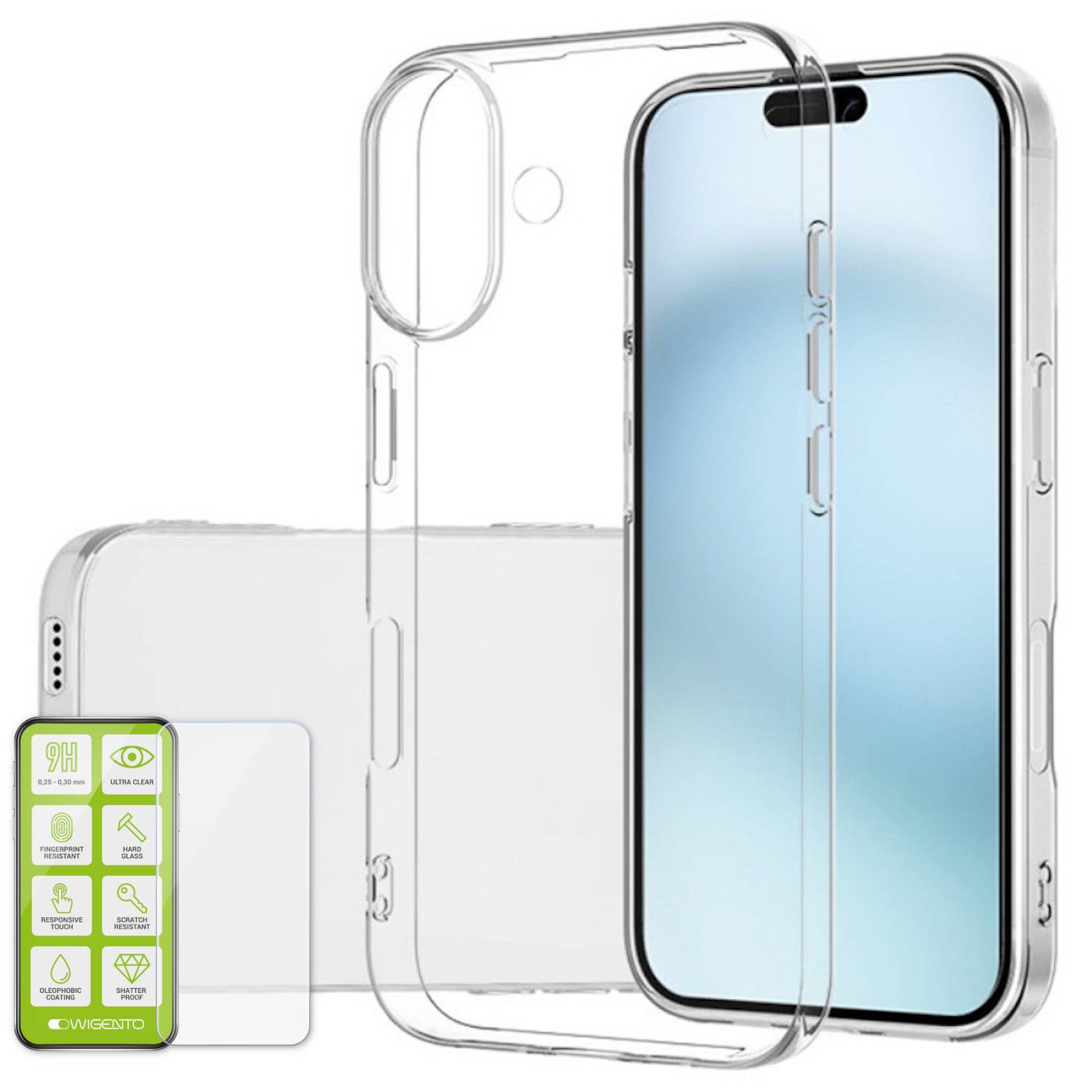 Für Apple iPhone 16 Plus Silikon TPU Hülle Transparent + H9 Hart Glas