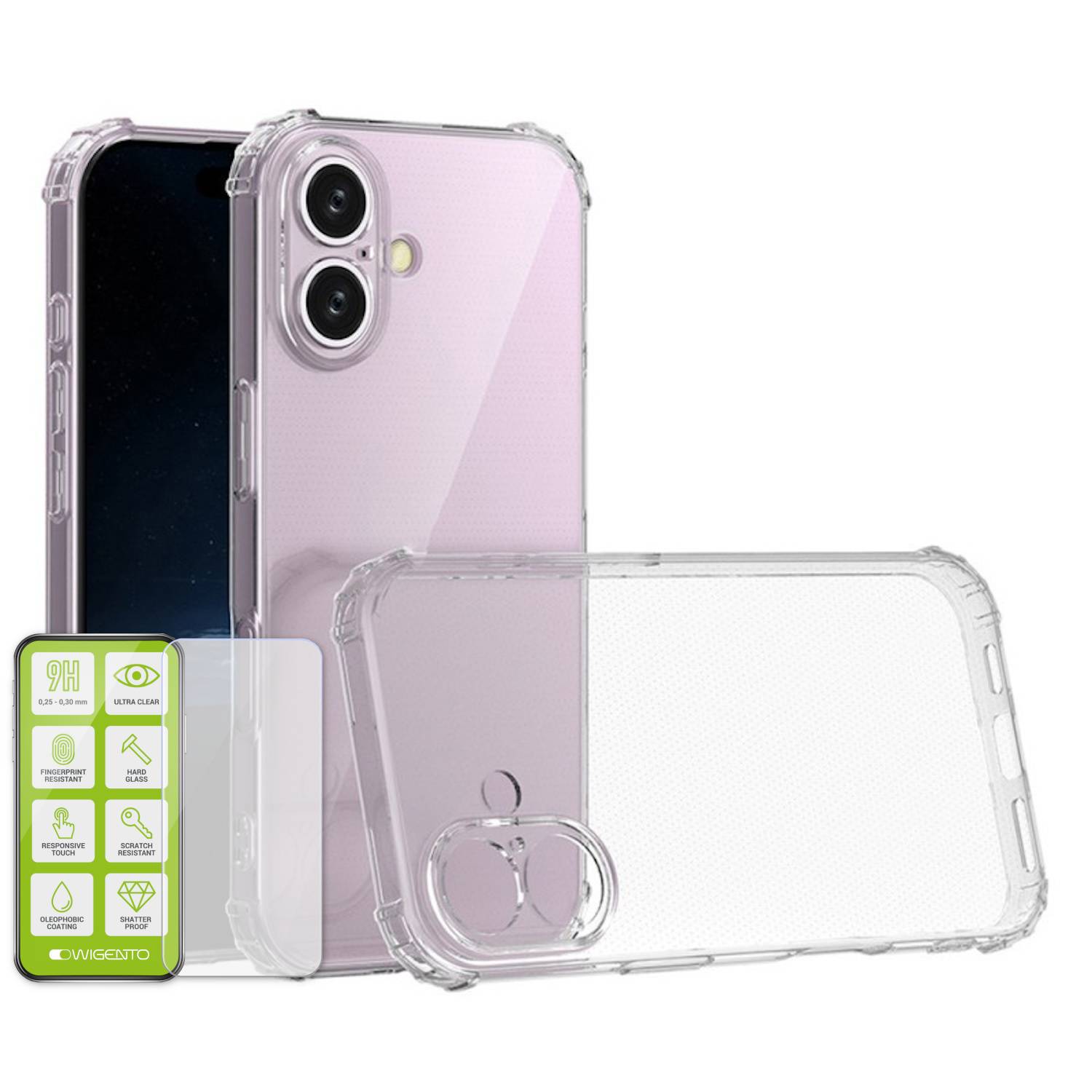Für Apple iPhone 16 Schock TPU Silikon Schutz Hülle + H9 Hart Glas