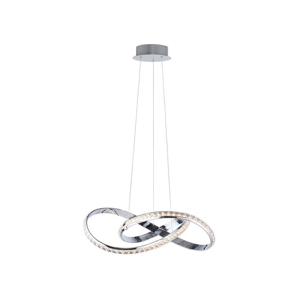 Hängeleuchte Pendellampe Wohnzimmerlampe Esszimmerleuchte Küchenlampe Deckenleuchte, Metall Chrom Kristall geschwungen, Simply Dim, LED 30W 2700Lm