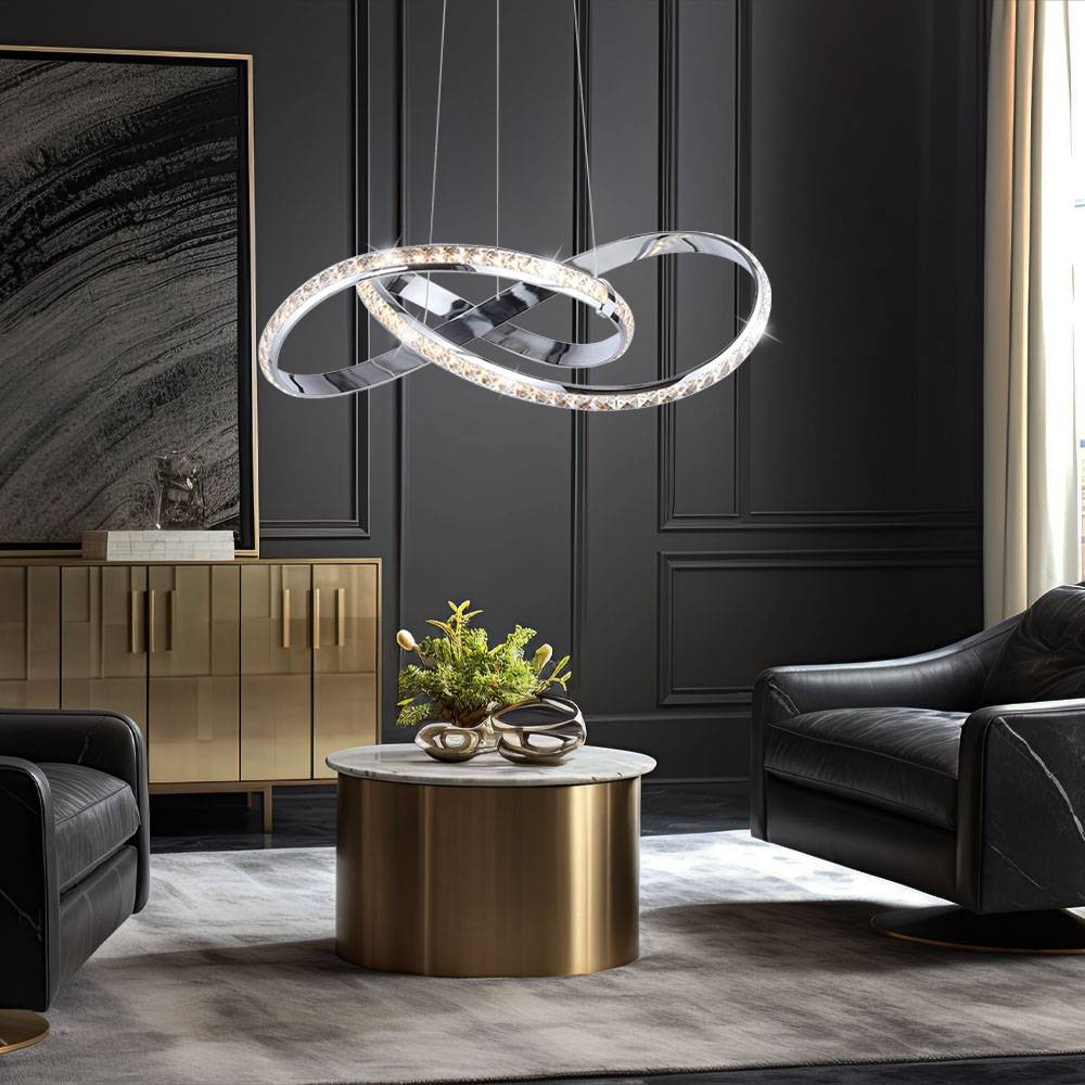 Hängeleuchte Pendellampe Wohnzimmerlampe Esszimmerleuchte Küchenlampe Deckenleuchte, Metall Chrom Kristall geschwungen, Simply Dim, LED 30W 2700Lm