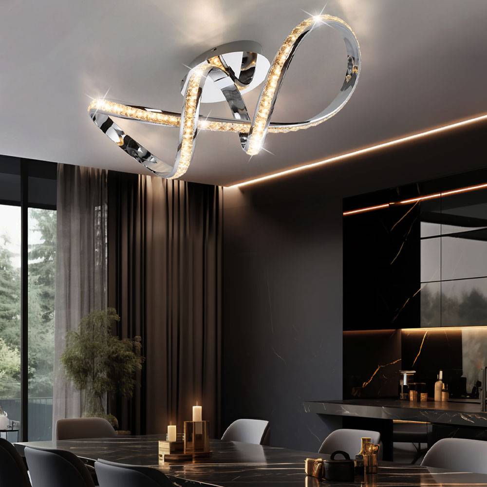 Deckenlampe Wohnzimmerleuchte Esszimmerlampe Deckenleuchte Schlafzimmerlampe Küchenleuchte, Metall Chrom, Simply Dim, LED 30W 2500Lm 3000K warmweiß