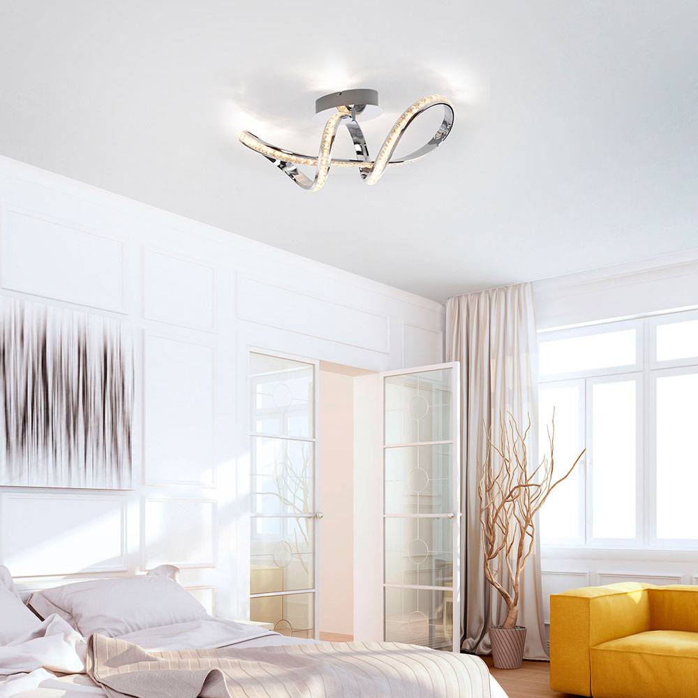 Deckenlampe Wohnzimmerleuchte Esszimmerlampe Deckenleuchte Schlafzimmerlampe Küchenleuchte, Metall Chrom, Simply Dim, LED 30W 2500Lm 3000K warmweiß