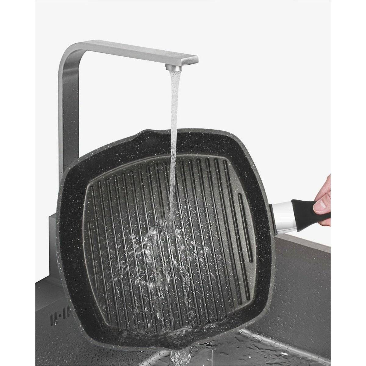 Grillpfanne Ø28cm Steakpfanne Bratpfanne Induktion in Schwarz mit Ausläufe