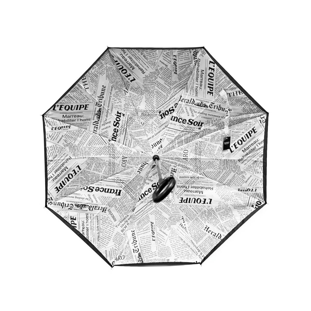 Auto Reserve Stockschirme mit Zeitungsmotiv mit c-förmigen Plastikgriff Weiß