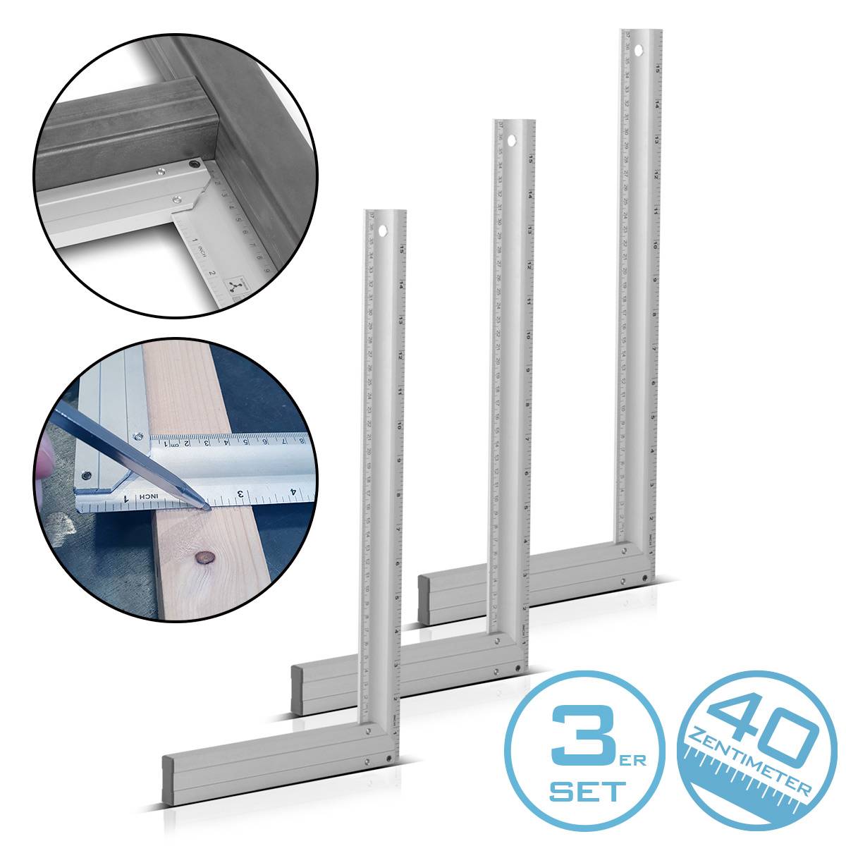 STAHLWERK Aluminium-Anschlagwinkel 3er Set 400 mm Schlosserwinkel | Flachwinkel