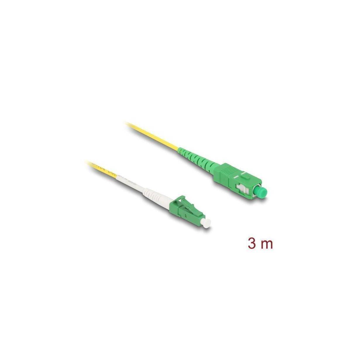 Glasfaser-Patchkabel, 3 Meter, mit SC/APC- zu SC-Steckern, gelbes Kabel mit grünen und weißen Steckerenden.