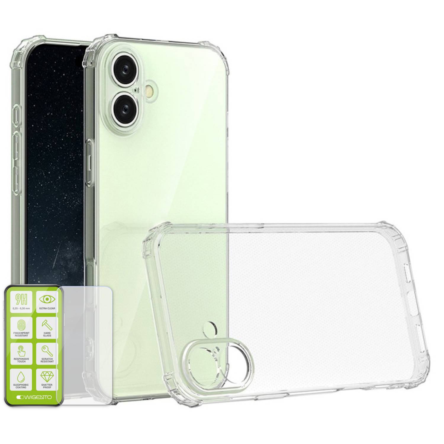 Für Apple iPhone 16 Plus Schock TPU Silikon Schutz Hülle + Hart Glas