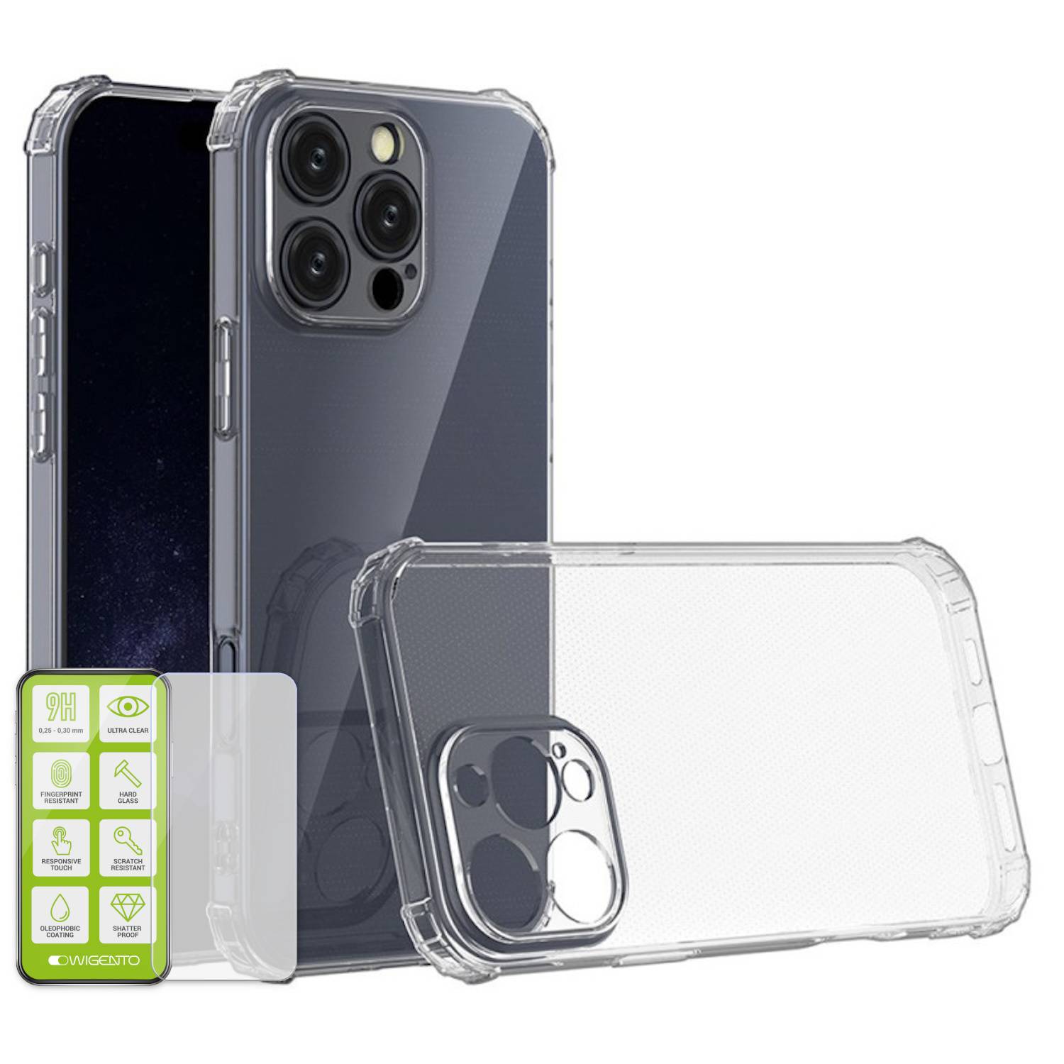 Für Apple iPhone 16 Pro Schock TPU Silikon Schutz Hülle + Hart Glas