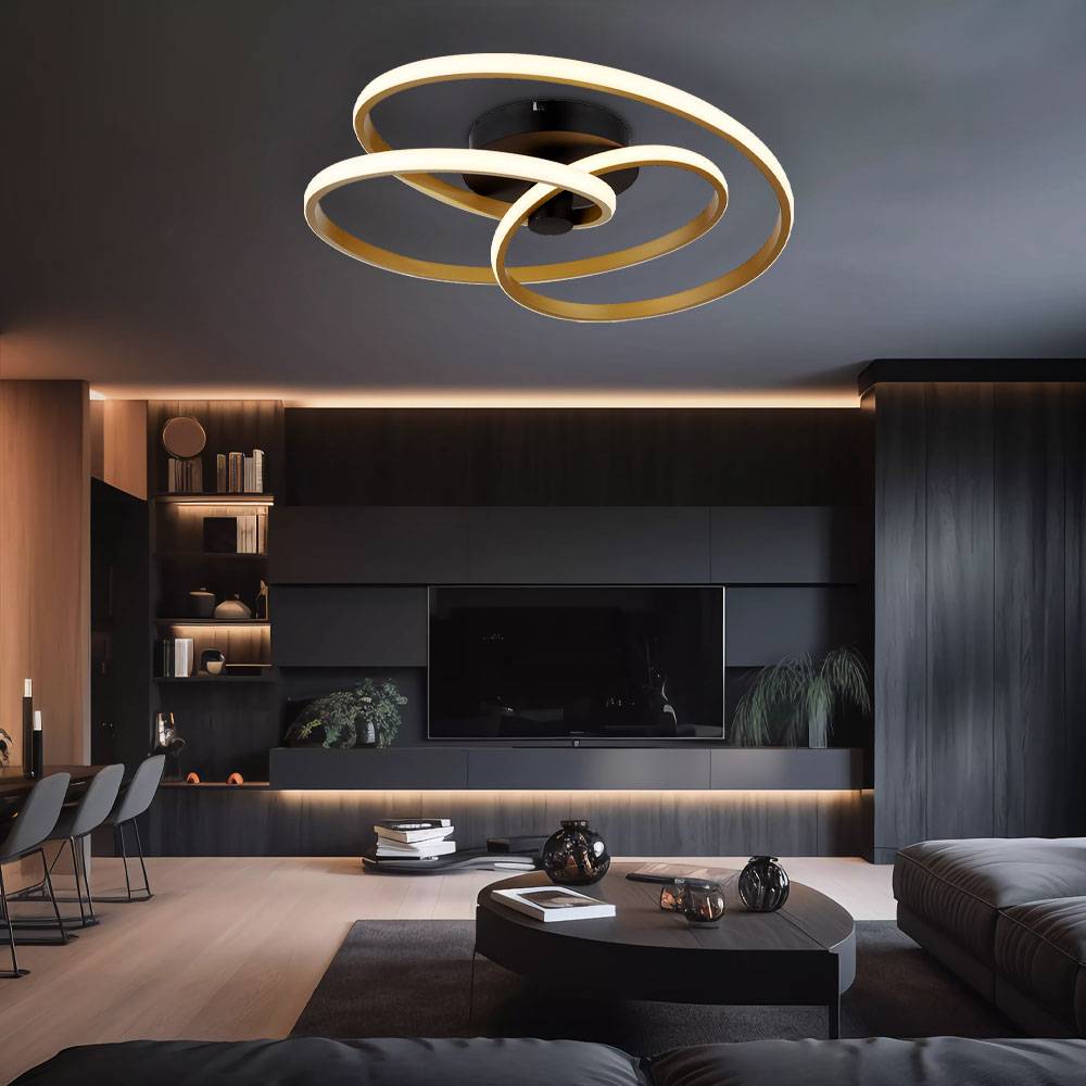 Deckenleuchte Deckenlampe Wohnzimmerleuchte Esszimmerlampe Schlafzimmerleuchte, Metall Aluminium Kunststoff geschwungen gold, LED 40W 2500Lm 3000K