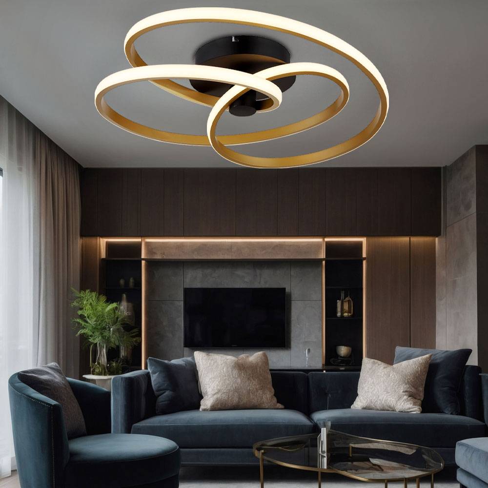 Deckenleuchte Deckenlampe Wohnzimmerleuchte Esszimmerlampe Schlafzimmerleuchte, Metall Aluminium Kunststoff geschwungen gold, LED 40W 2500Lm 3000K