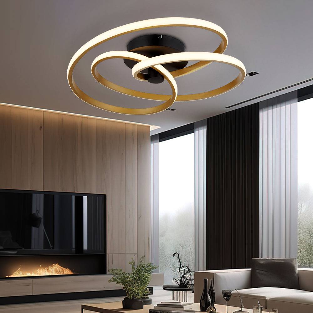Deckenleuchte Deckenlampe Wohnzimmerleuchte Esszimmerlampe Schlafzimmerleuchte, Metall Aluminium Kunststoff geschwungen gold, LED 40W 2500Lm 3000K